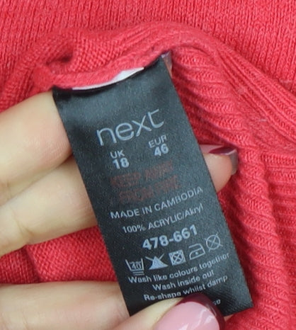 Next Women’s Pink V-Neck Long Sleeve Acrylic Jumper Size 18