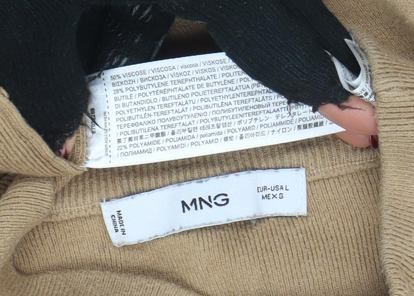 MNG Womens Beige Mock Neck Long Sleeve Knit Pullover Jumper Size L