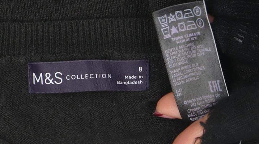 Marks & Spencer Women’s Black Cotton Blend Crew Neck Jumper Size 8