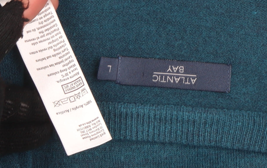 Atlantic Bay Men's Blue V-Neck Acrylic Jumper Size L