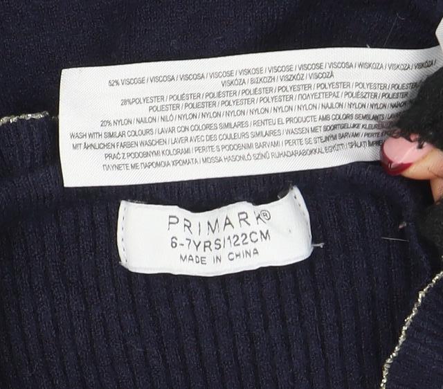 Primark Girls Blue Knit Long Sleeve Sweater Dress 6-7 Years