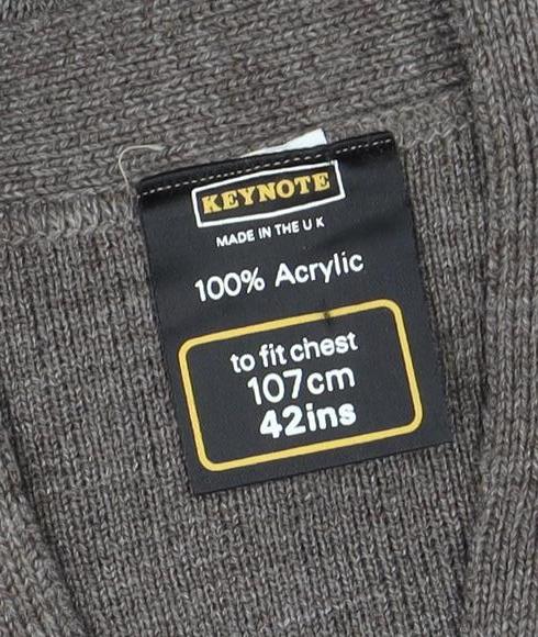 Keynote Mens Brown L Acrylic Button Cardigan Knit V-Neck Jumper