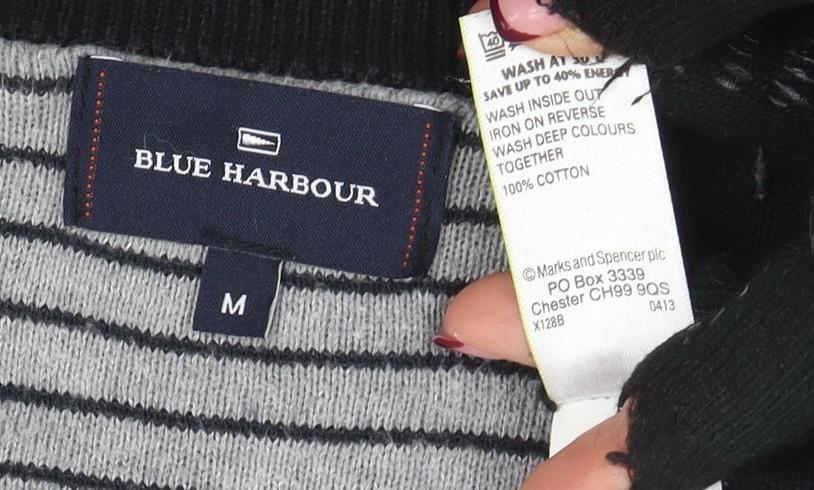 Blue Harbour Men's Black V-Neck Cotton Jumper M