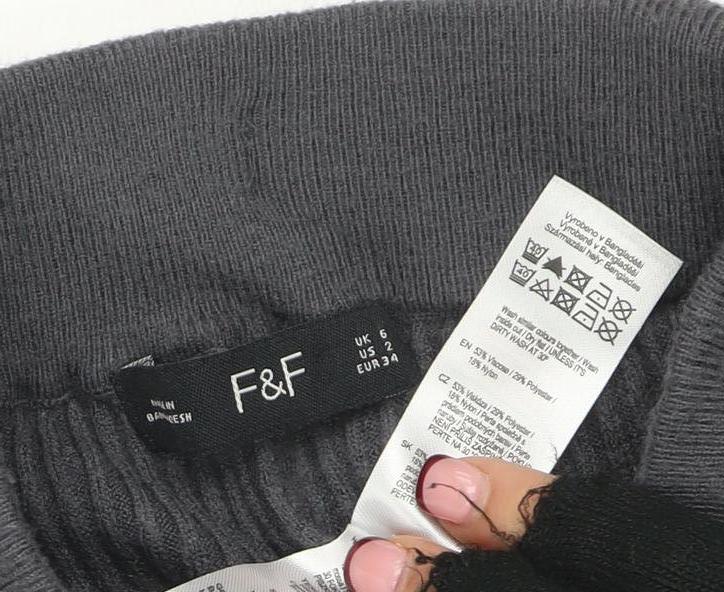 F&F Women’s Grey Ribbed Knit Jogger Trousers Size 6