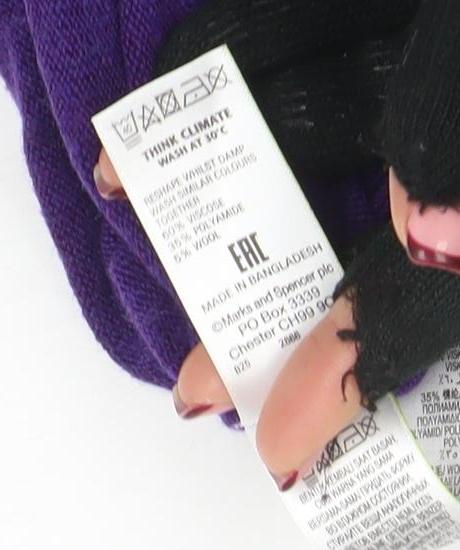 Marks & Spencer Women Purple V-Neck Long Sleeve Cotton Cashmere Jumper Size 12