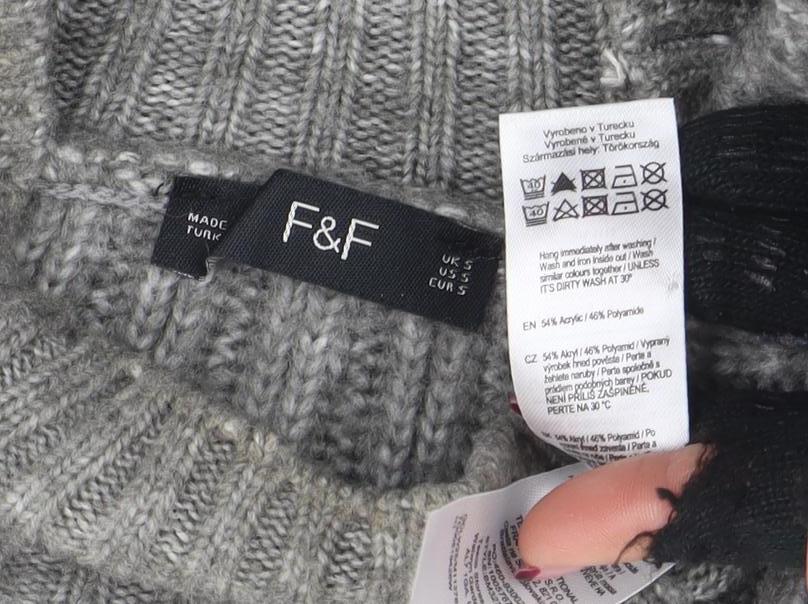 F&F Women’s Grey Mock Neck Ribbed Knit Pullover Jumper Size S