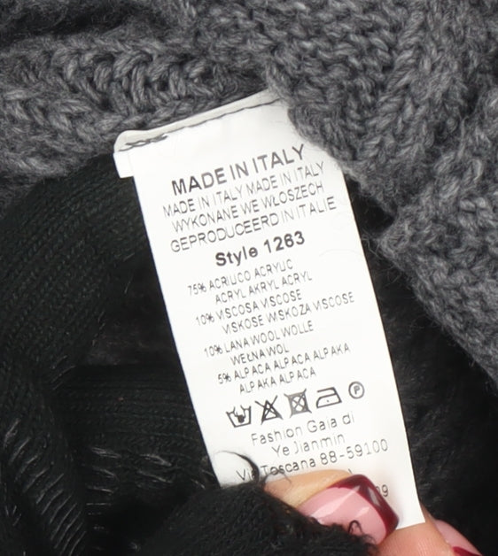 Collezione Gaia Women's Grey Chunky Knit V-Neck Button Cardigan S