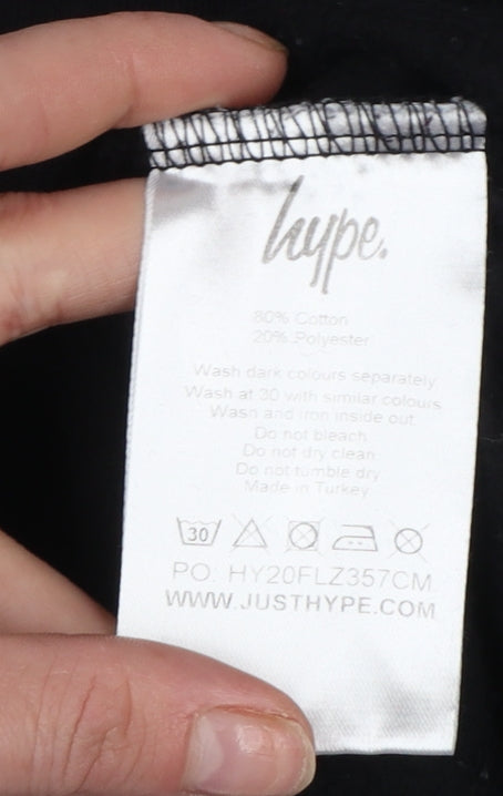 Hype Boys Black 14 Years Pullover Hoodie Graphic Print Cotton Blend
