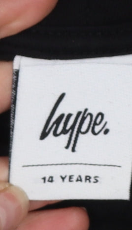 Hype Boys Black Pullover Hoodie 14 Years Cotton Blend Logo Front
