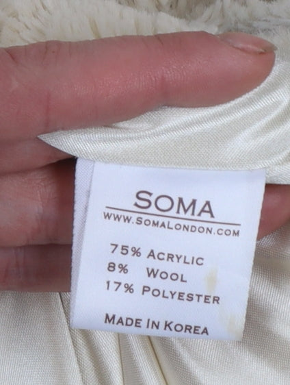 SOMA Women’s Beige Faux Fur Mid-Length Coat S Classic Winter Overcoat