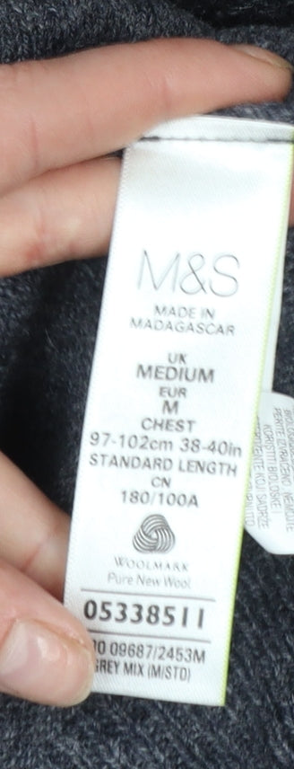Marks & Spencer Men's Grey Wool Half Zip Jumper Medium