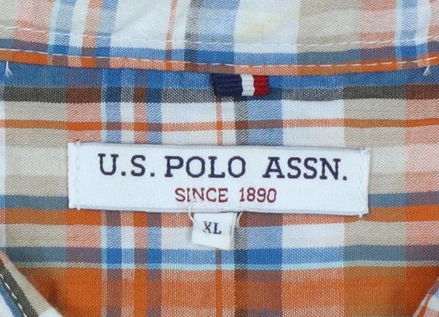 U.S. Polo Assn. Men's Brown Check Cotton Short Sleeve Button-Up Shirt XL