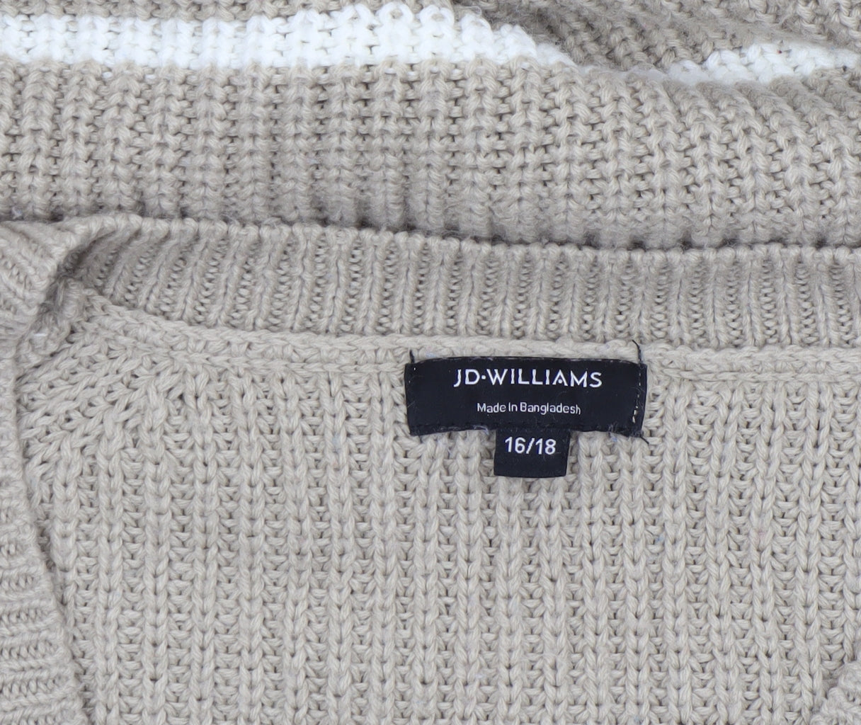 JD Williams Women Beige Stripe V-Neck Cable-Knit Jumper Size 16/18