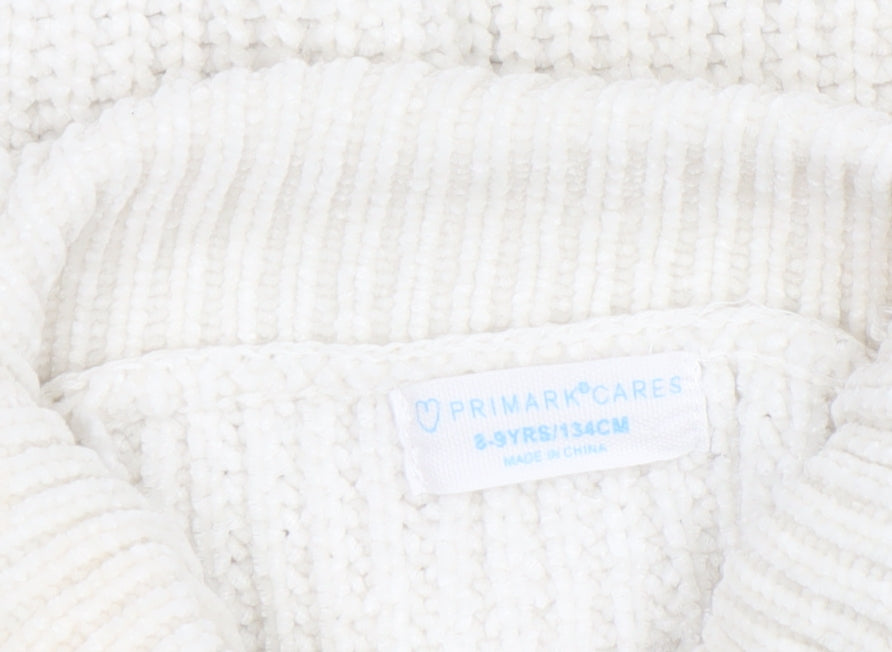 Primark Girls Ivory Cable Knit Roll Neck Pullover Jumper 8-9 Years