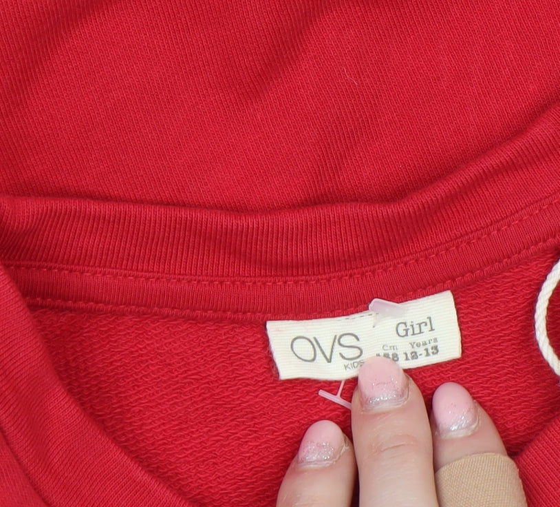 OVS Girls Red Pullover Sweatshirt 12-13 Years Crew Neck Sequin Graphic Print
