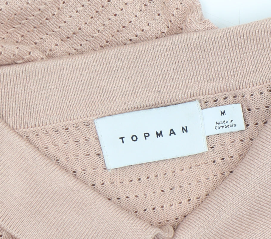 Topman Men's Beige Knit Short Sleeve Polo Shirt Size M