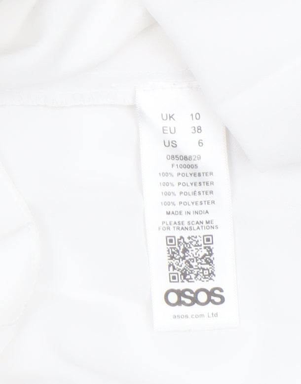 ASOS Women White Size 10 Wrap Pleated Ruffle Long Sleeve Dress