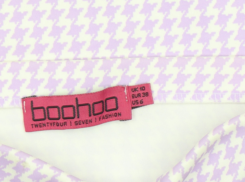 Boohoo Women’s Purple Houndstooth Pencil Mini Skirt Size 10