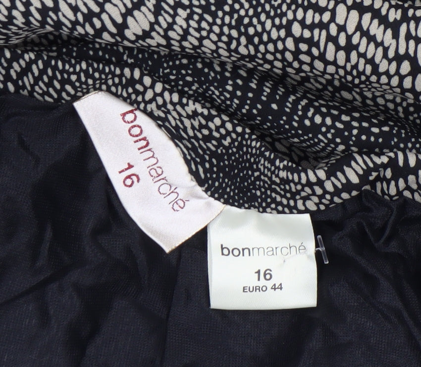 Bonmarché Women’s Black Animal Print A-Line Midi Skirt Size 16 Polyester