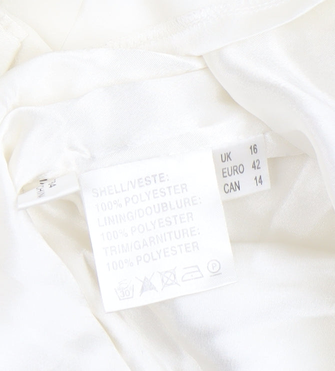Jacques Vert Women’s Ivory Beaded Short Sleeve Satin Blouse Size 16