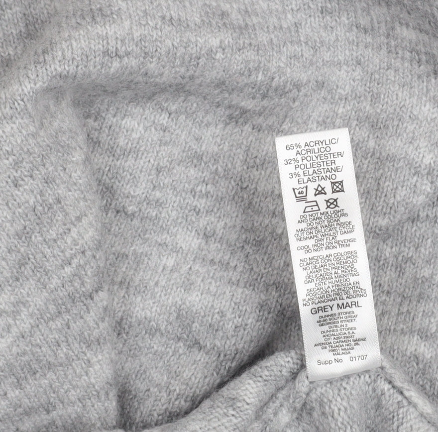 Dunnes Women Grey Marl Hoodie Small Acrylic Blend Beaded Drawstring