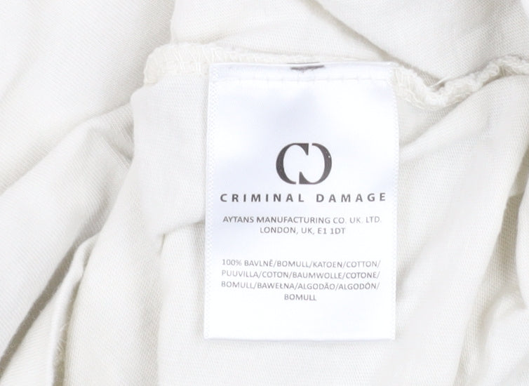 Criminal Damage Men’s White Venice Beach Club Graphic Cotton T-Shirt M