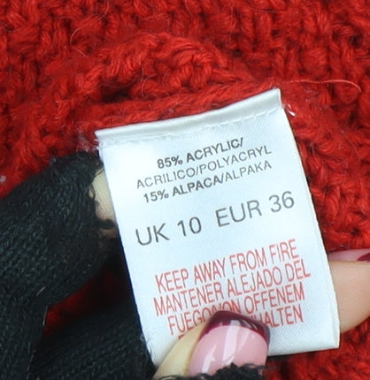 River Island Women's Red Cable-Knit Jumper UK 10 Acrylic Alpaca Blend