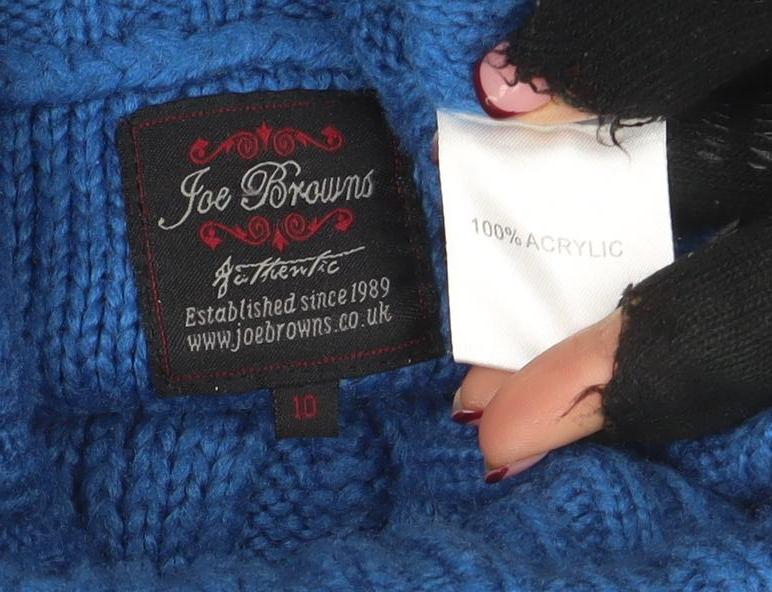 Joe Browns Womens Blue Roll Neck Cable-Knit Jumper Size 10