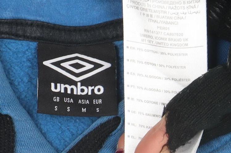 Umbro Men's Blue Pullover Hoodie Small Logo Fleece Sweatshirt