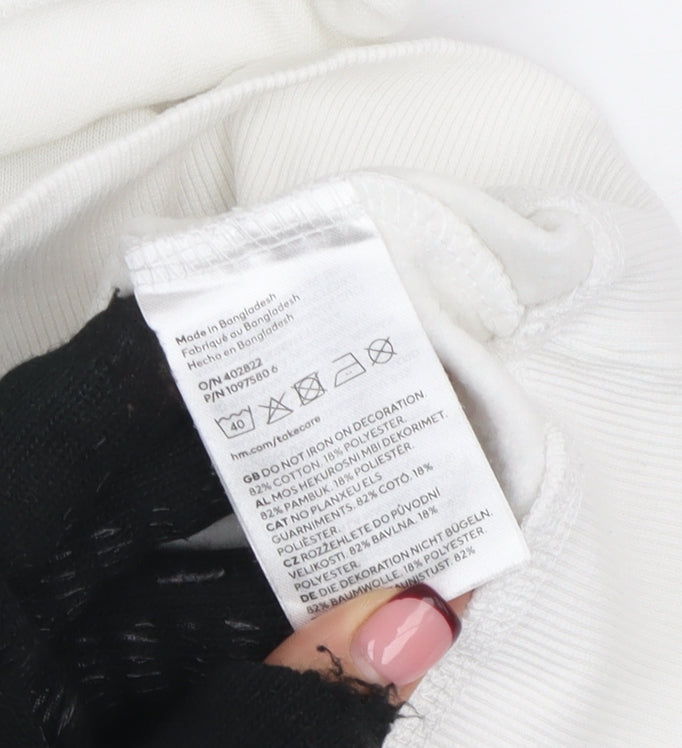 H&M Women White Milano Graphic Pullover Hoodie Size 12 Cotton Blend
