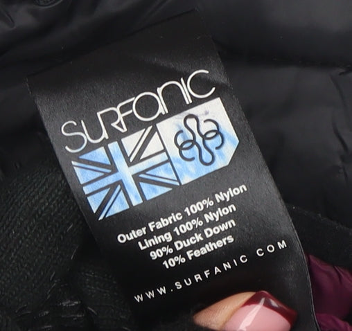 Surfanic Girls Black Hooded Puffer Jacket 14 Years Down Insulated Outerwear