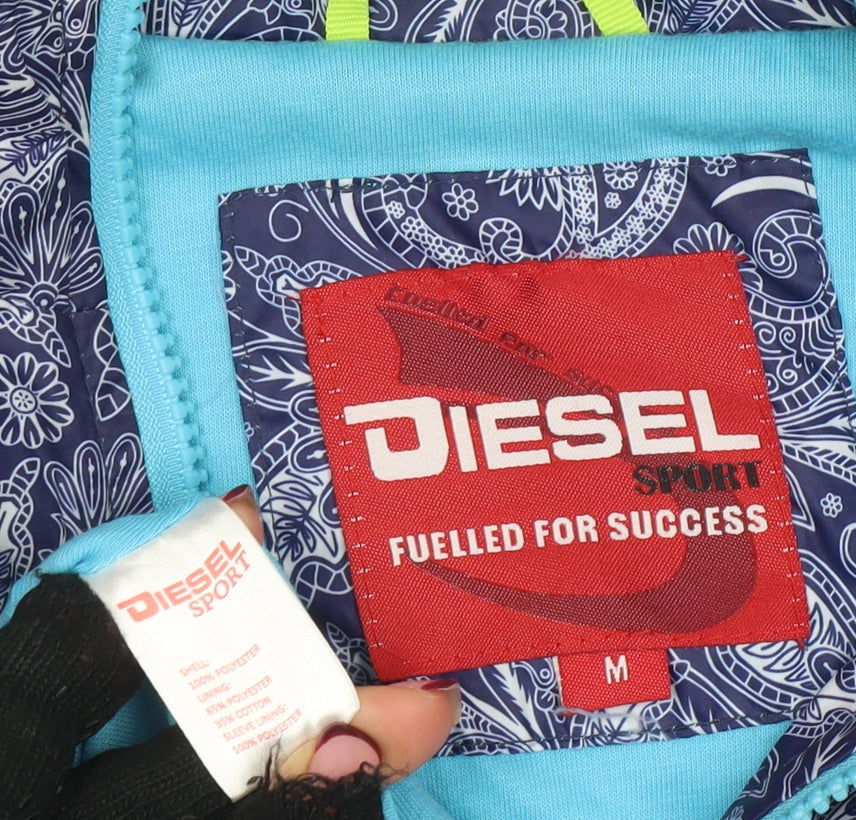 Diesel Women Blue Paisley Hooded Rain Jacket Size M