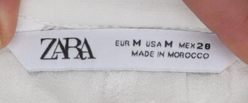 Zara Women White Polyester Chiffon Button Tunic Blouse Size 12