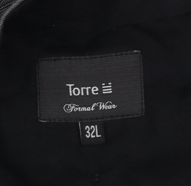 Torre Men's Grey 32L Classic Fit Wool Formal Dress Trousers