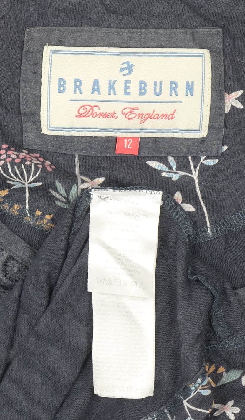 Brakeburn Womens Blue Floral Long Sleeve Shift Dress Size 12