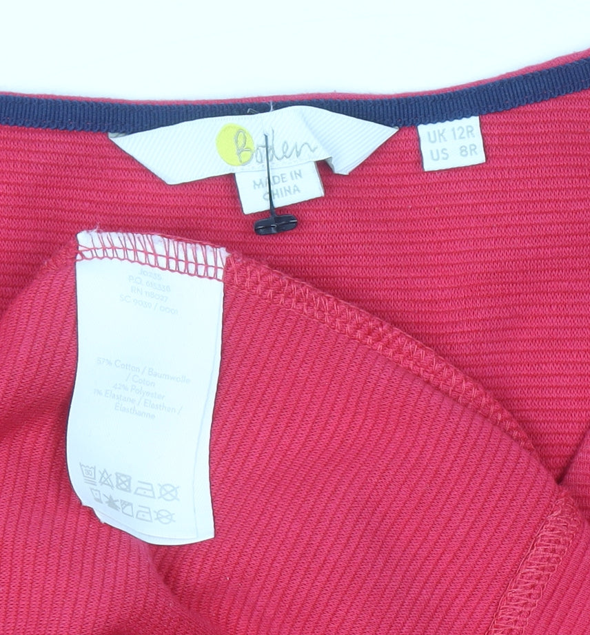 Boden Women Red V-Neck 3/4 Sleeve Knee Length Shift Dress Size 12R