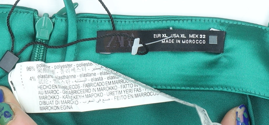 Zara Women Green Short Satin Slip Dress Size 16