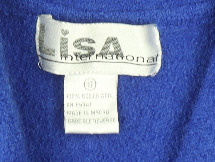 Lisa International Women's Blue Wool Collared Cardigan Size S
