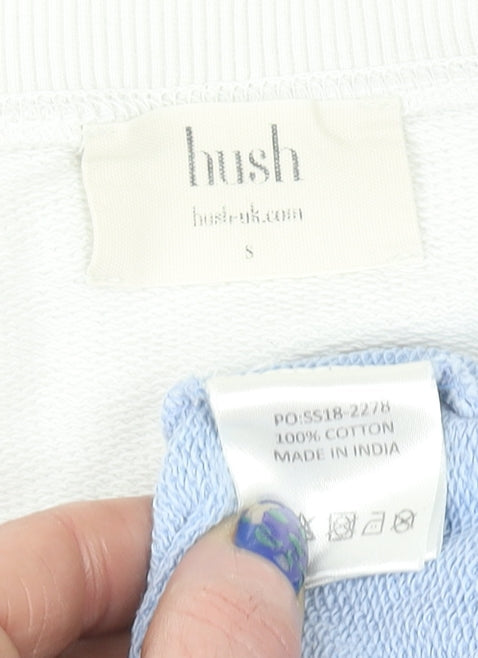 Hush Womens Blue White Dip Dye Cotton Pullover Sweatshirt Size S