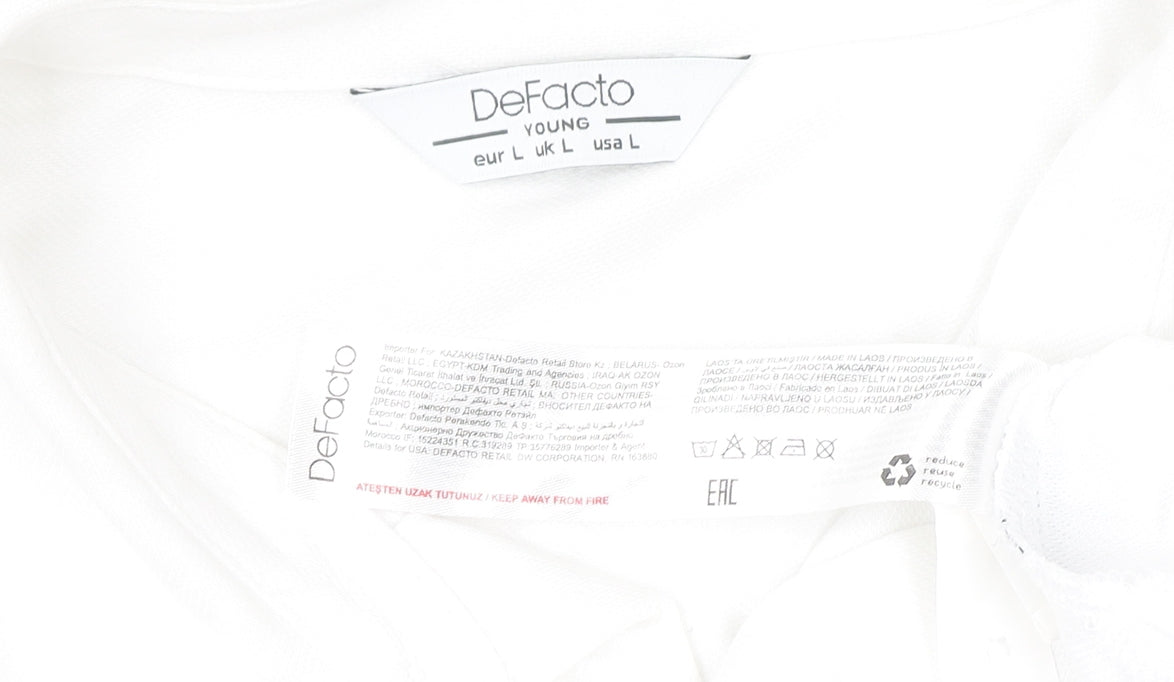 DeFacto Men's White Cotton Stretch Regular Fit Short Sleeve Polo L