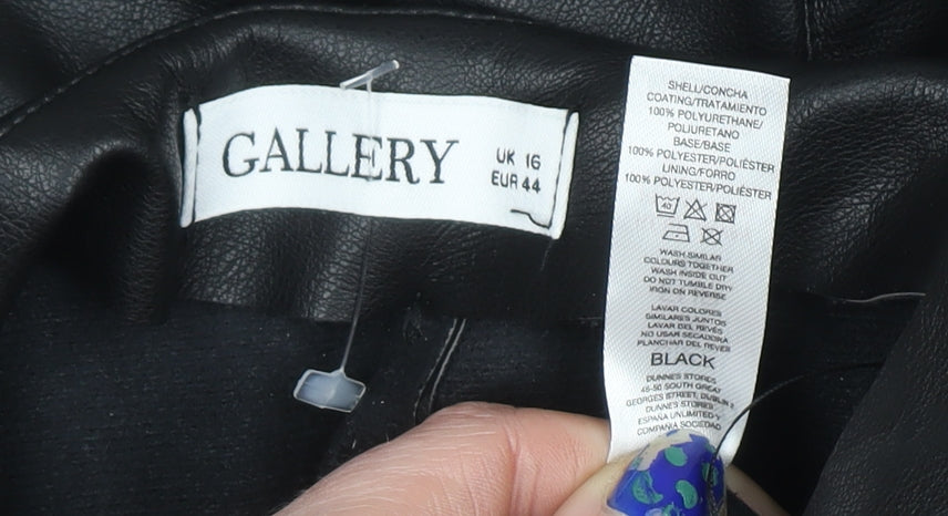 Gallery Women Black Faux Leather Straight Leg Trousers Size 16
