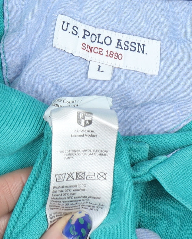 U.S. Polo Assn. Men's Green Cotton Short Sleeve Polo Shirt L