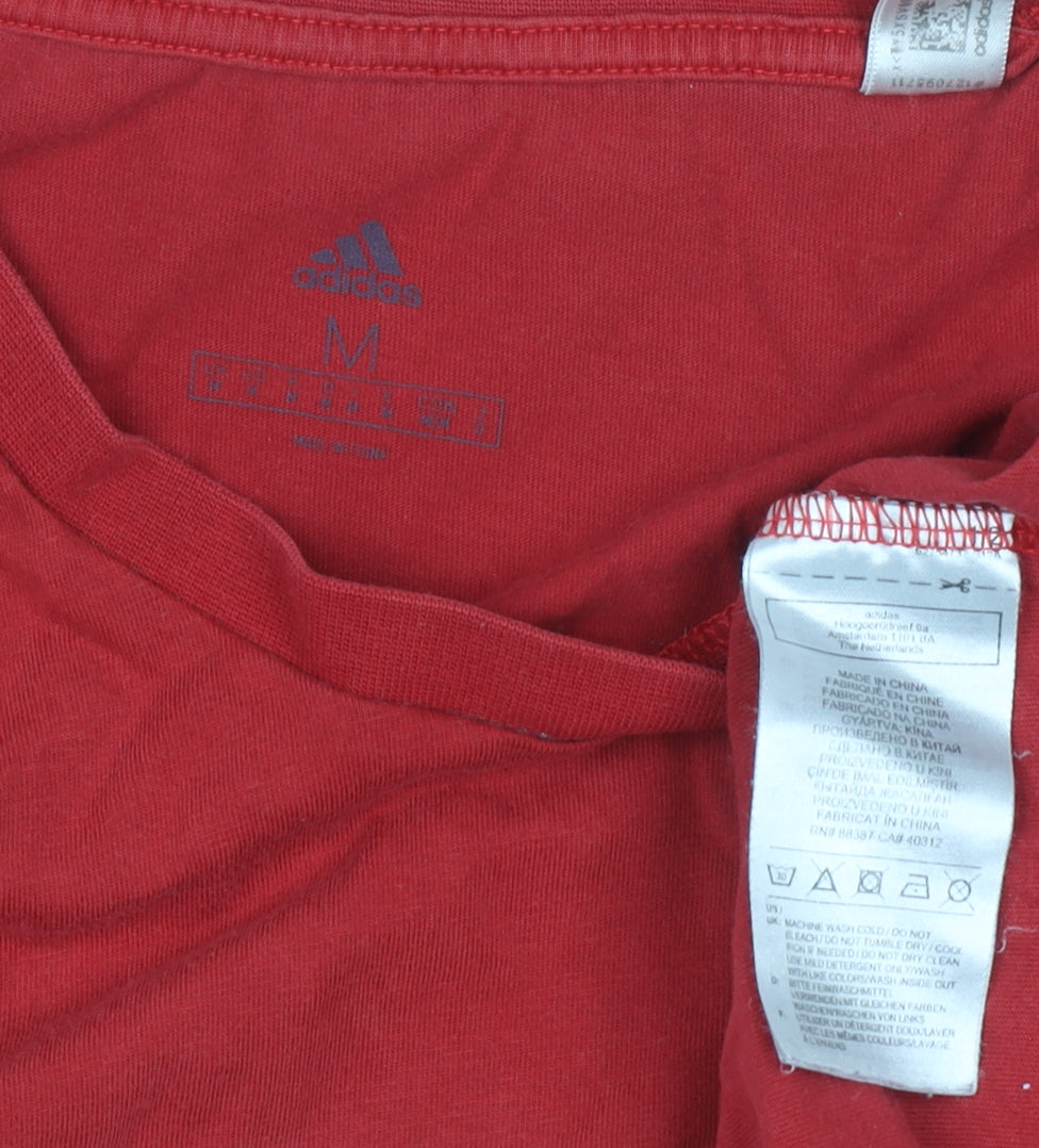 Adidas Men's Red Logo Graphic Cotton Crew Neck T-Shirt Size M