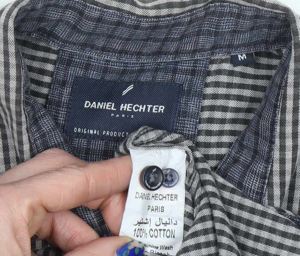 Daniel Hechter Men’s Grey Check Long Sleeve Cotton Button-Up Shirt M