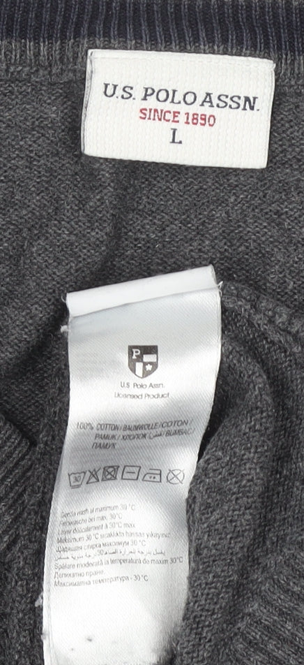 U.S. Polo Assn. Men's Grey V-Neck Cotton Pullover Jumper L