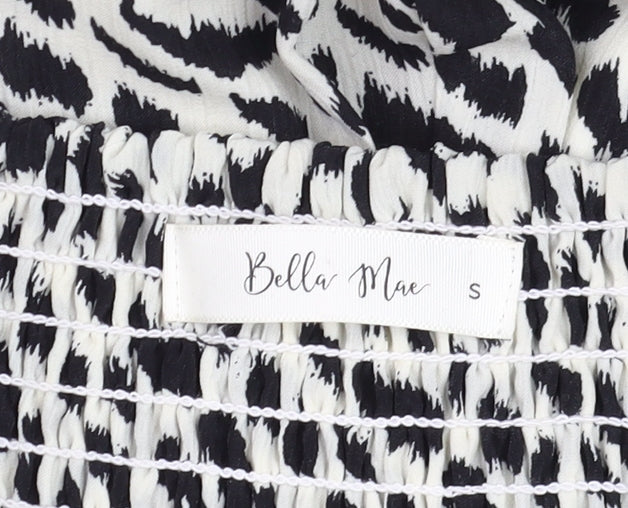 Bella Mae Women's Black & White Animal Print Strapless Jumpsuit Size S Polyester