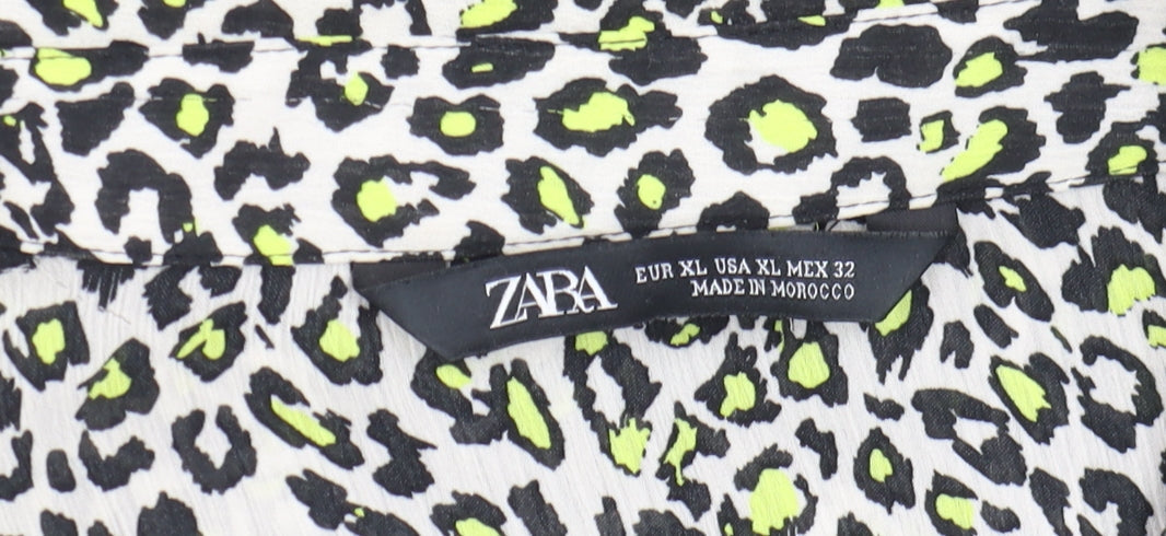 ZARA Women’s Multicoloured Animal Print Collared Cropped Blouse Size XL