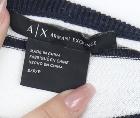 Armani Exchange Men's White Striped Cotton Pullover Jumper Size S