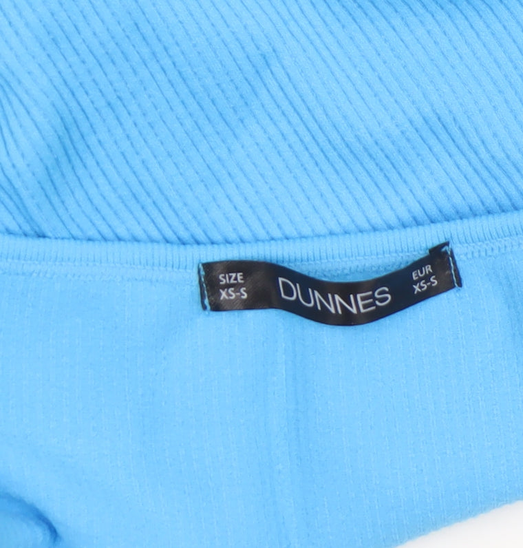 Dunnes Women Blue Cropped Long Sleeve Ribbed Top XS