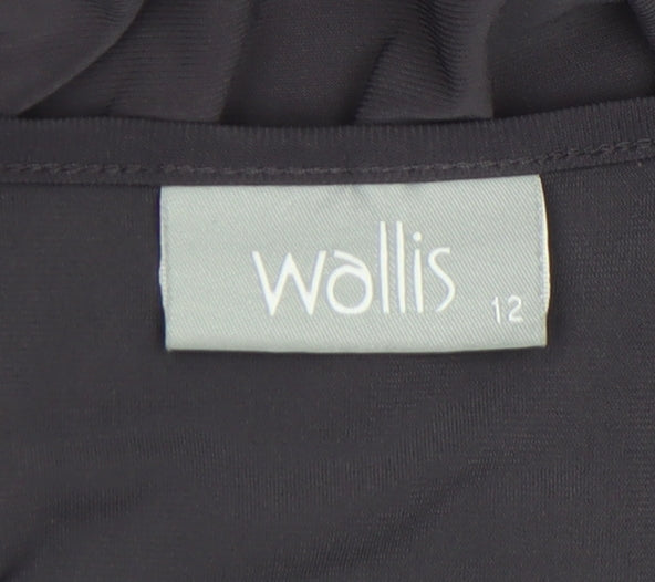 Wallis Women Black Sequin Trim Shift Dress Size 12 Long Sleeve Party